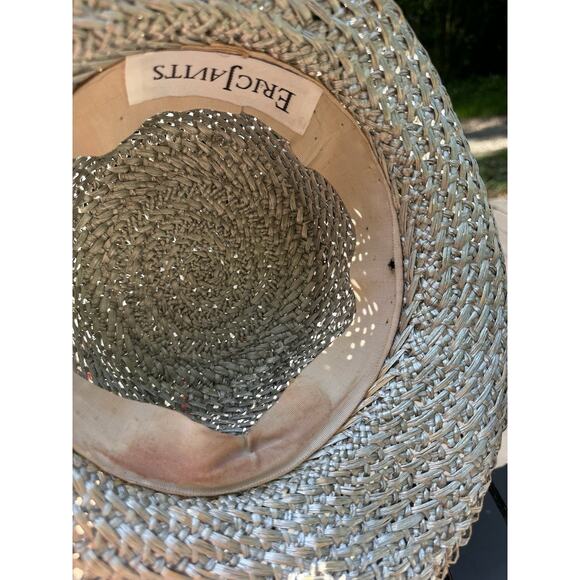 Vtg Eric Javits Light Gray Gold Trim And Pearls Classic Handwoven Fedora Hat - Picture 7 of 9